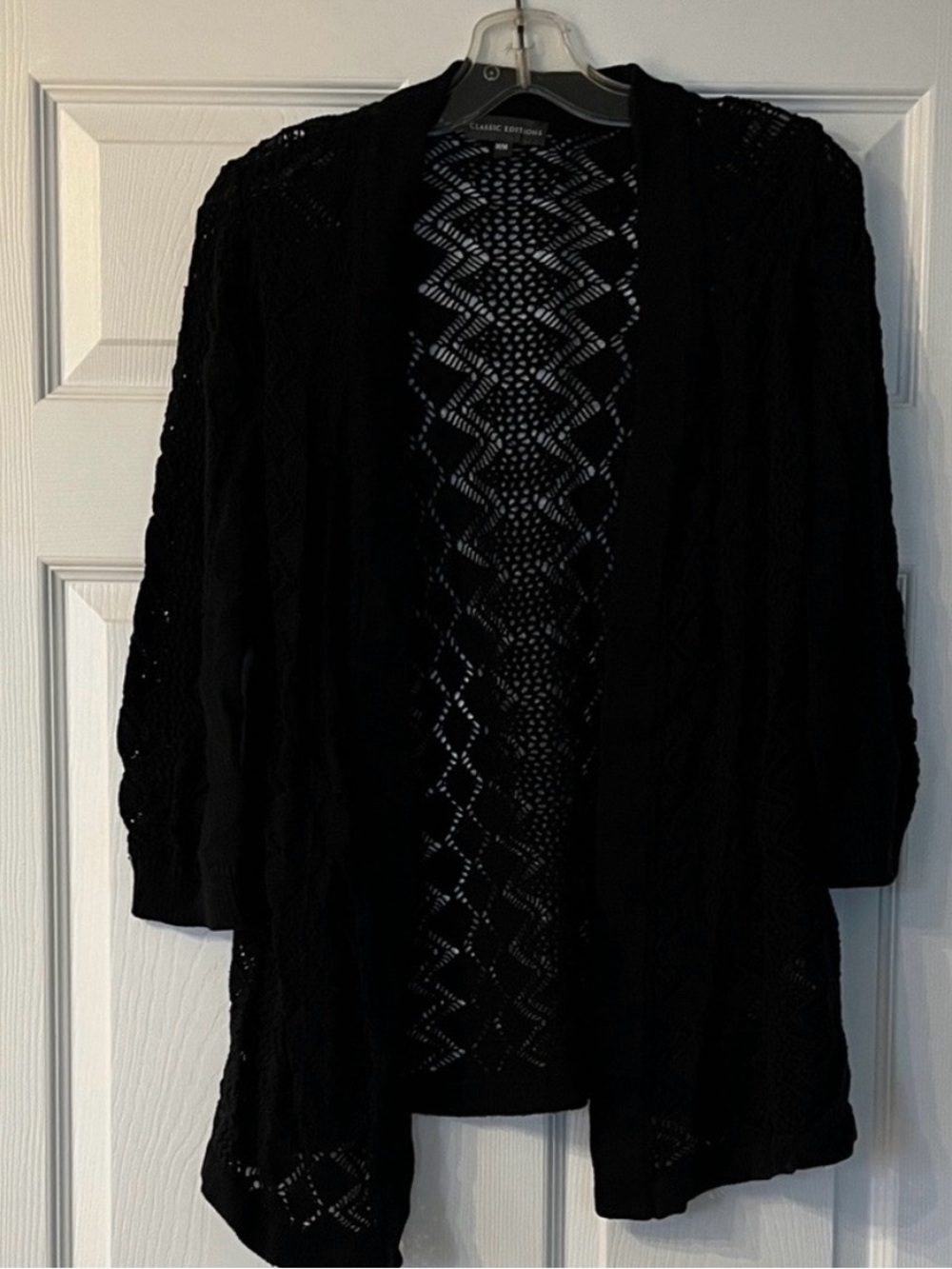 Black Open-Front Knit Cardigan Sweater